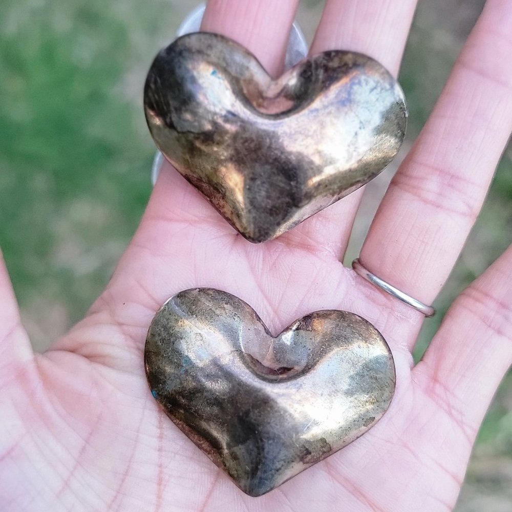 Vintage HUGE HTF RARE Kalibre 1985 925 sterling silver puffy heart earrings